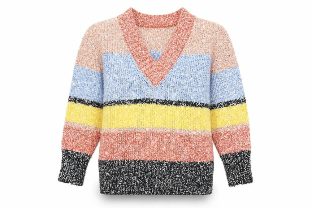 Marks & Spencer Women's Multicoloured V-Neck Striped Pullover - S