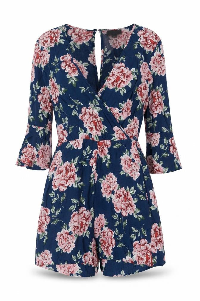 TOPSHOP Women's Blue Floral Petite Playsuit - Size 6