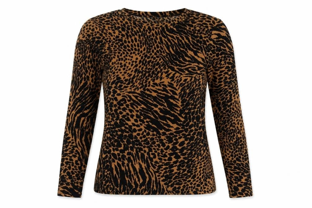 Warehouse Women's Brown Animal Print Long Sleeve Top