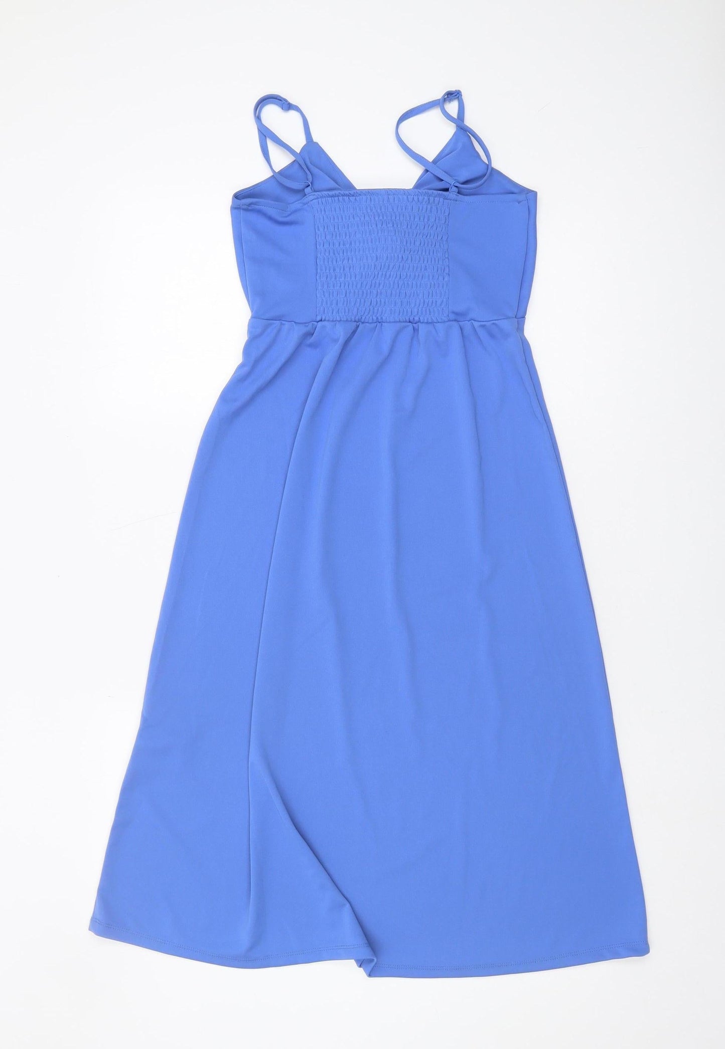 H&M Women's Blue Slip Dress XS, Midi, Smocked Back