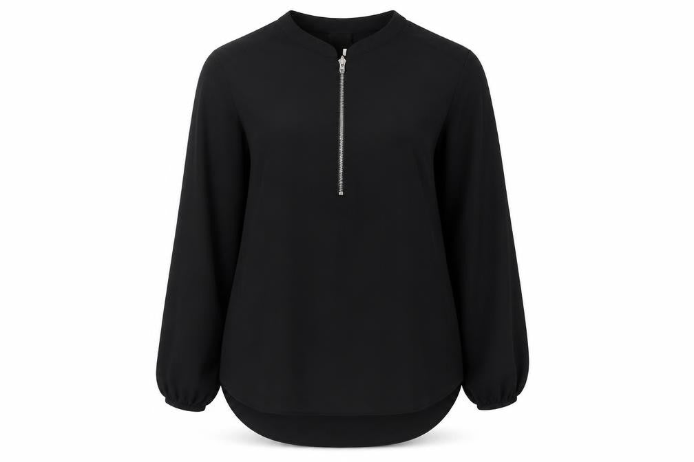 Et Vous Women's Black Long Sleeve Top, Size 16, Zip Accent