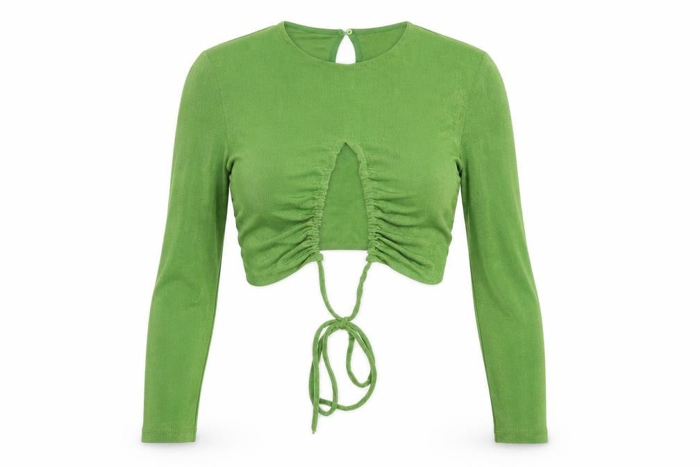 Bershka Women Green Cropped Blouse, Size S