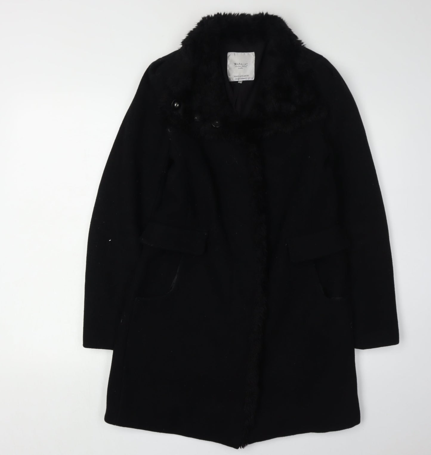 Zara Women's Black Fur Trim Coat Size S