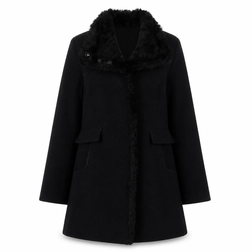 Zara Women's Black Fur Trim Coat Size S