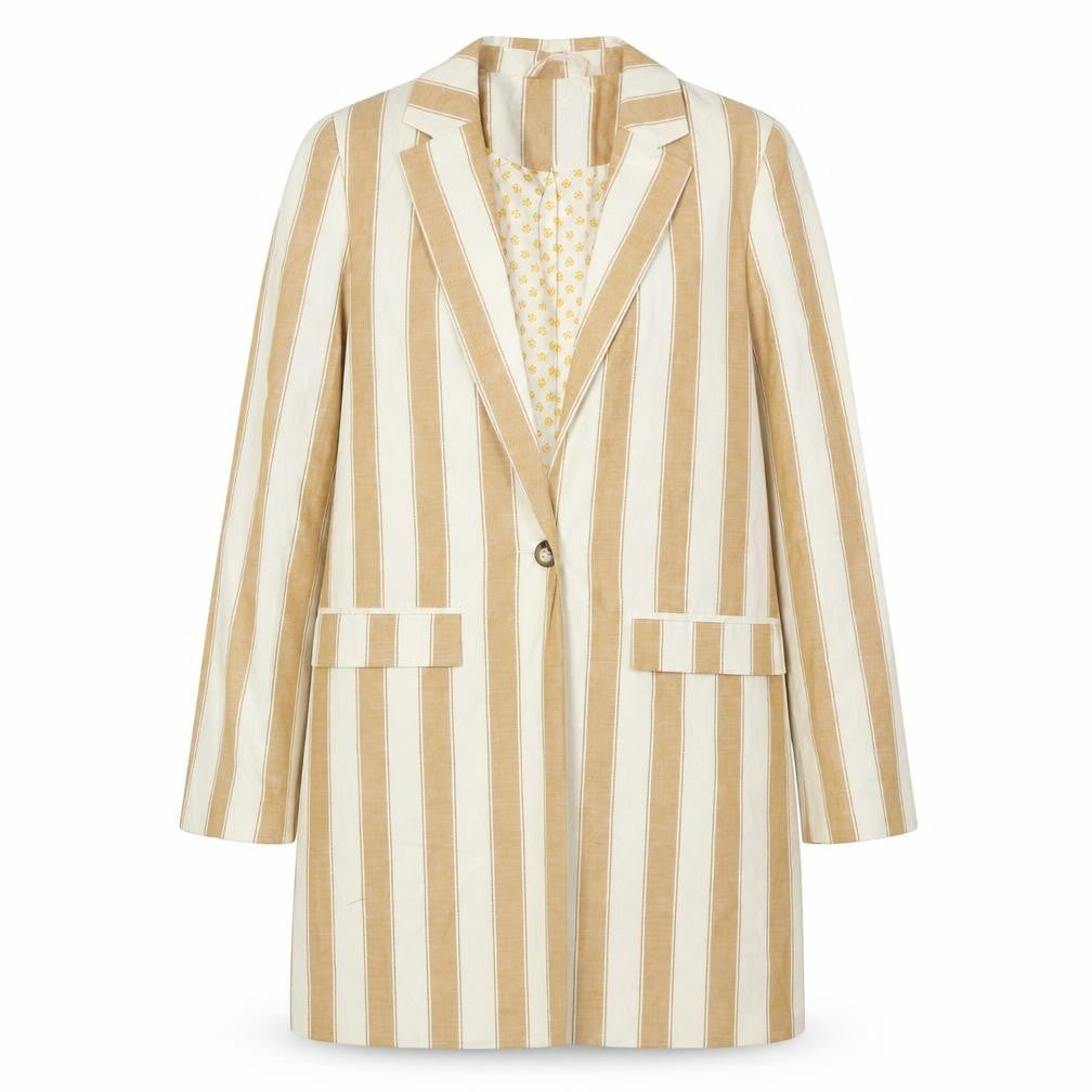 Next Women Beige Striped Long Blazer Size 6