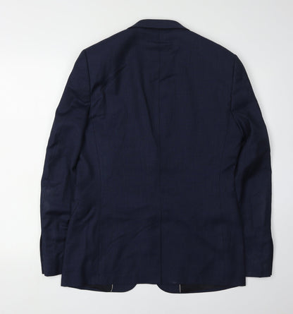 Back view of Jaeger Men's Blue Blazer, size 38R, Two-Button Formal Jacket