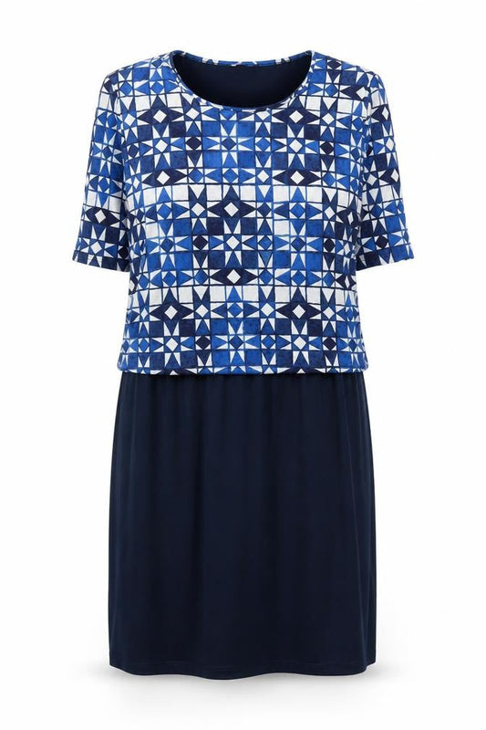 Next Women's Blue Geometric Shift Dress Size 14