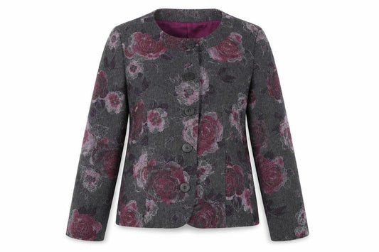 CC Women's Grey Floral Wool Suit Jacket Size 18