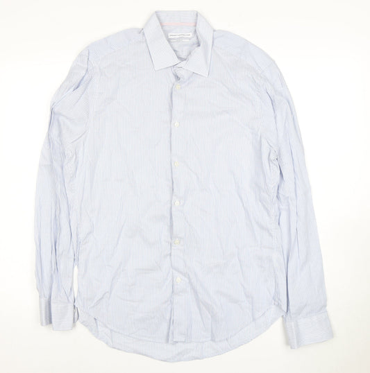 French Connection Men's Slim Blue Striped Dress Shirt