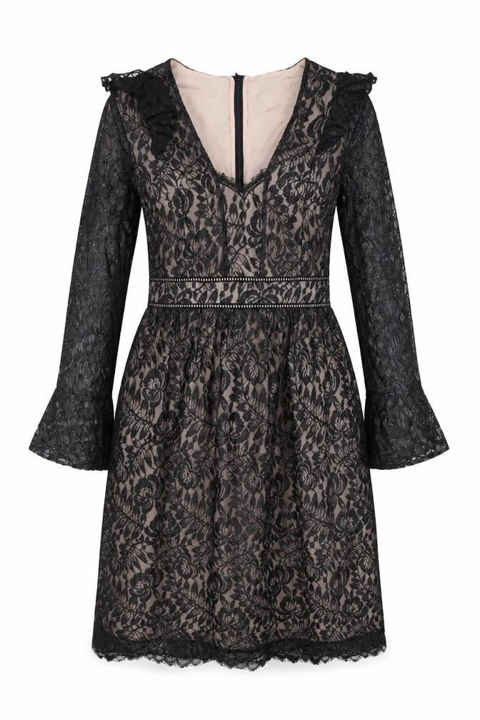 Oasis Women's Black Long Sleeve Floral Lace Dress