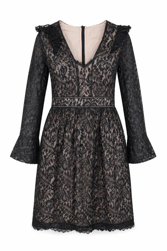 Oasis Women's Black Long Sleeve Floral Lace Dress