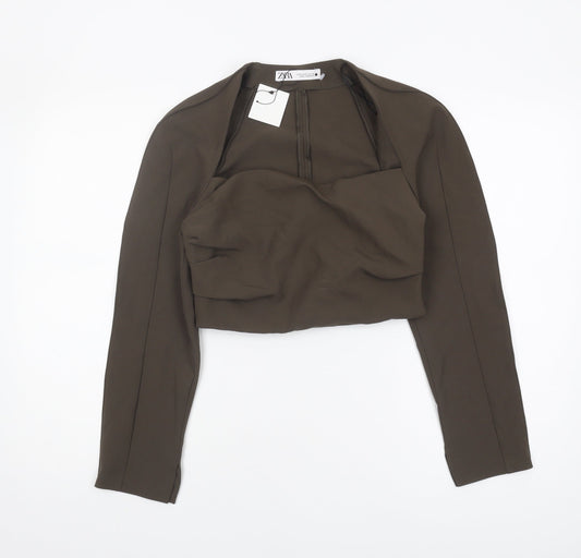 ZARA Women's Brown Cropped Blouse, M, High Neck