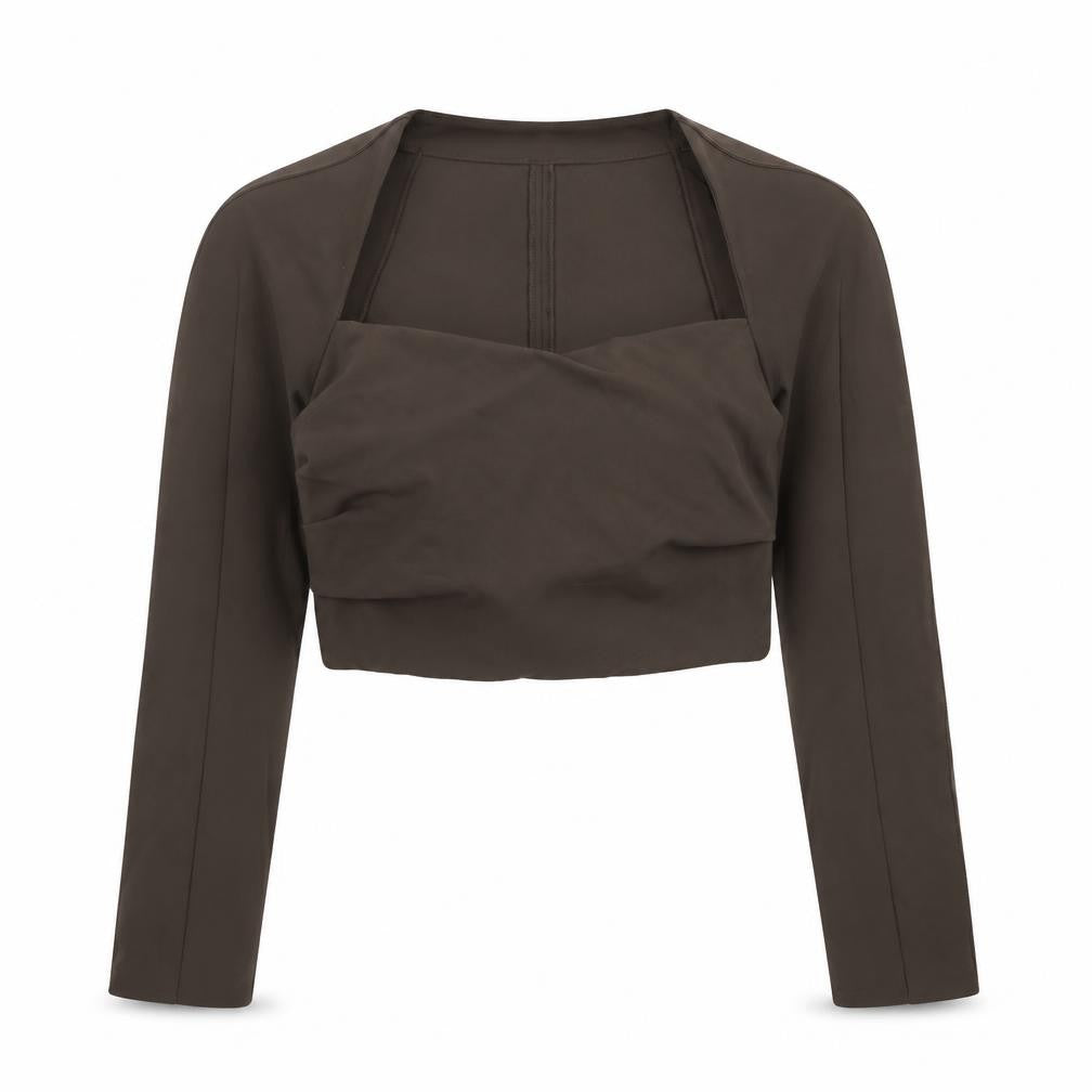 ZARA Women's Brown Cropped Blouse, M, High Neck