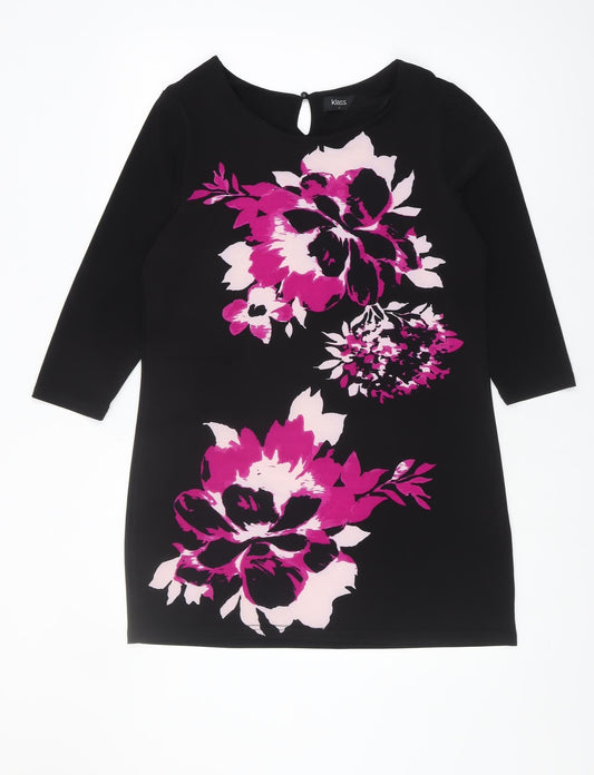 Klass Women's Black Floral Dress, Size L, Round Neck
