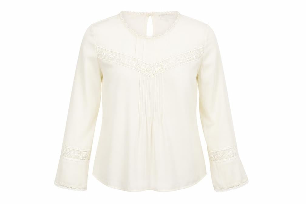 Warehouse Women's White Tunic Blouse, Size 10, Lace Accents