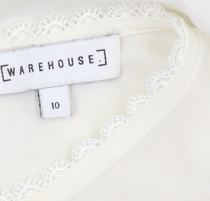 Warehouse Women's White Tunic Blouse, Size 10, Lace Accents