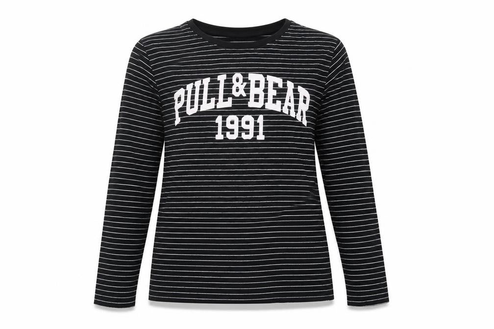 Pull&Bear Women's Black Striped Long Sleeve T-Shirt S