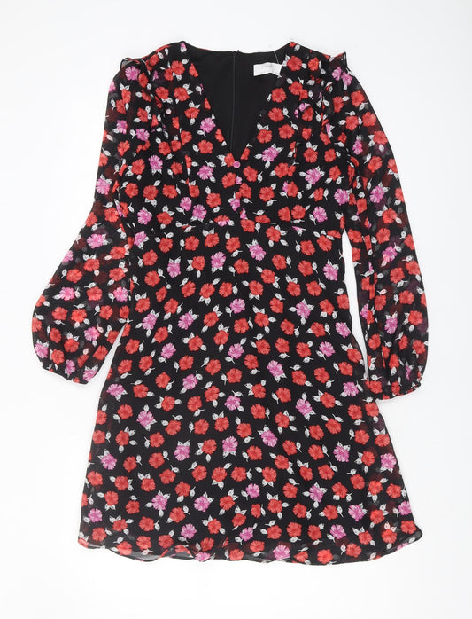 Wallis Women's Black Floral A-Line Dress Size 8