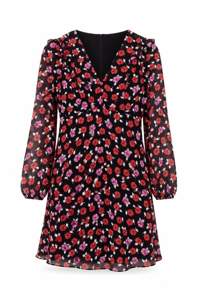 Wallis Women's Black Floral A-Line Dress Size 8
