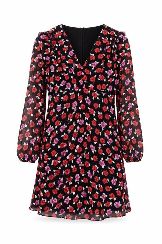 Wallis Women's Black Floral A-Line Dress Size 8