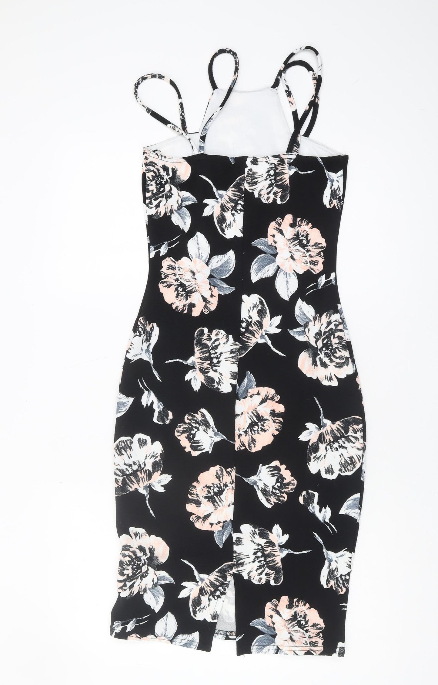Quiz Women's Black Floral Bodycon Dress Size 8