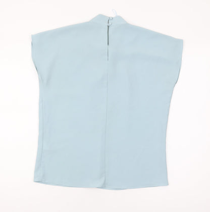 Back view of Principles Women's Blue High Neck Blouse, size 10