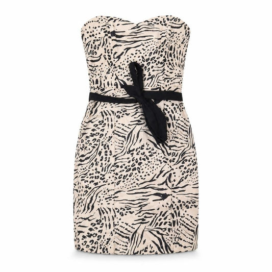 H&M Women Beige Animal Print Strapless Dress Size 12