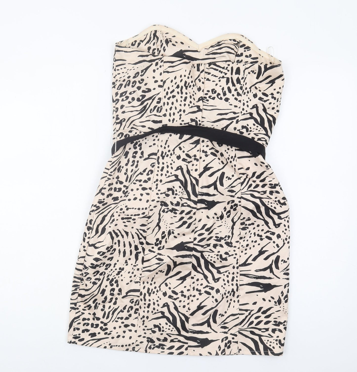 H&M Women Beige Animal Print Strapless Dress Size 12