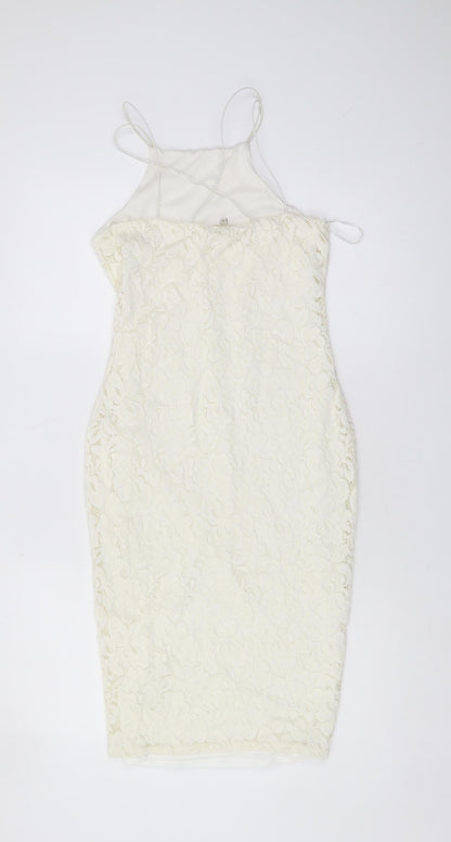 Back view of River Island Ivory Lace Dress, size 8, Party Ready