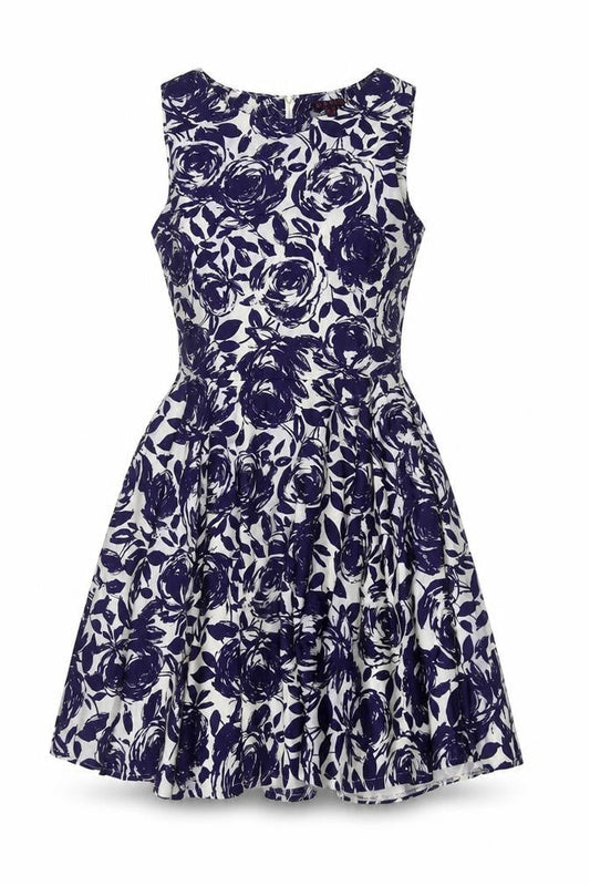 Mandi Women's Blue Floral Dress UK 10 Sleeveless