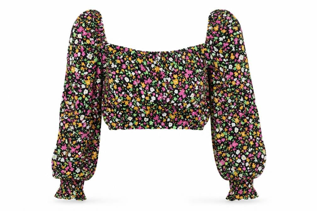 Bershka Women's Multicoloured Floral Cropped Blouse XS