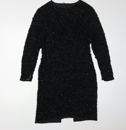 Joan Leslie Women's Black Beaded Sheath Dress Size 10