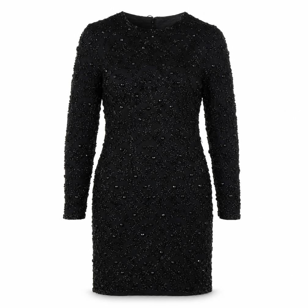 Joan Leslie Women's Black Beaded Sheath Dress Size 10