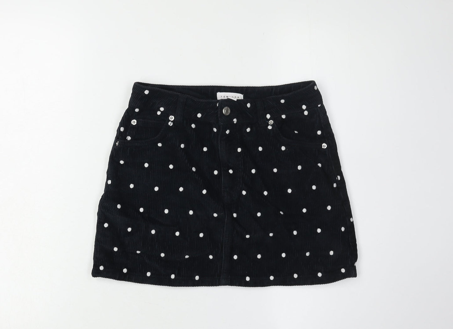 Topshop Women's Black Corduroy Polka Dot Skirt, Size 8