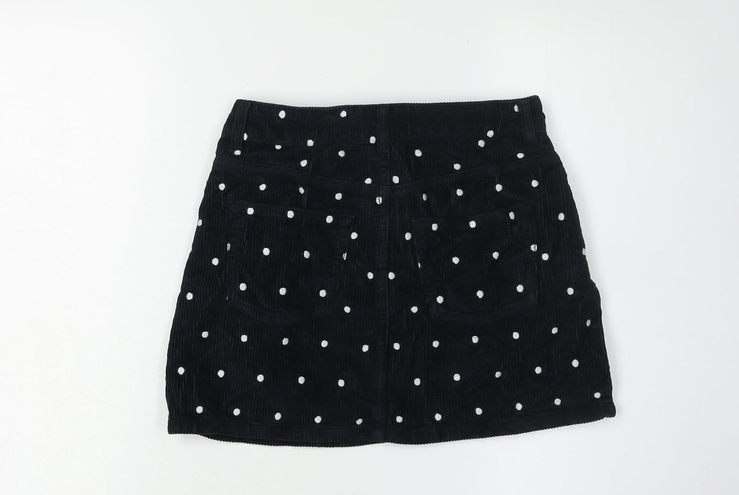 Topshop Women's Black Corduroy Polka Dot Skirt, Size 8