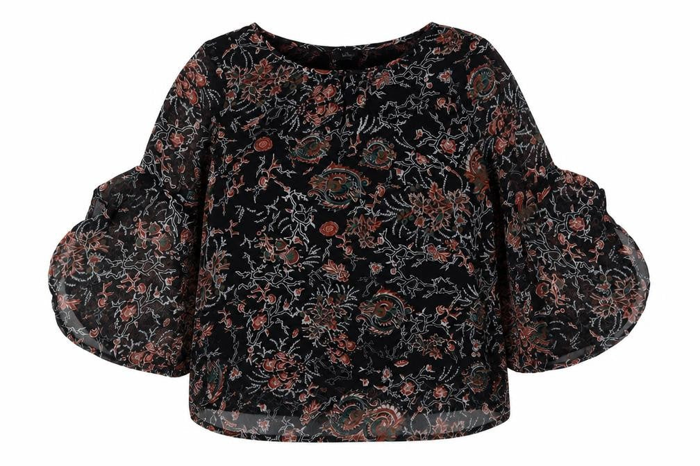 Klass Women's Floral Blouse Size 14, Black, Round Neck