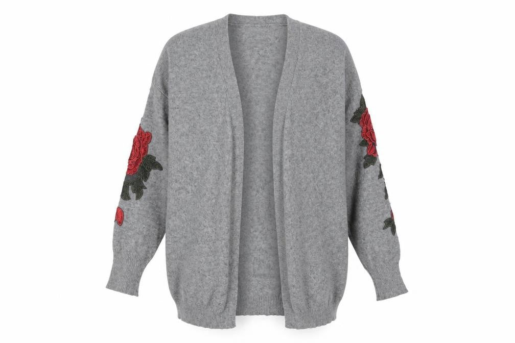 Dreamers Women's Grey Embroidered Cardigan L