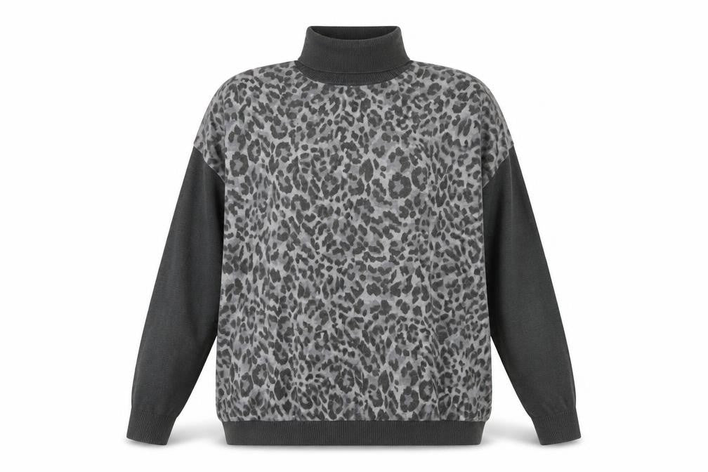 Oasis Women's Grey Leopard Print Roll Neck Jumper S
