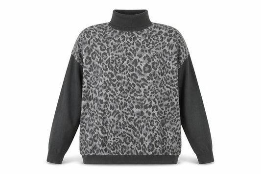 Oasis Women's Grey Leopard Print Roll Neck Jumper S