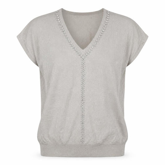 Wallis Women's Silver Pullover Jumper L V-Neck Beaded