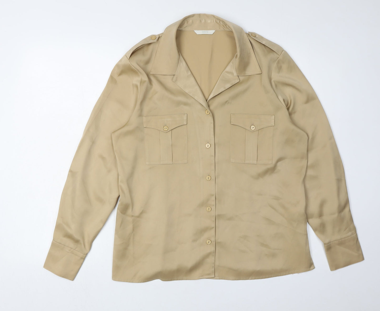 Marks and Spencer Women Beige Blouse UK 16 Long Sleeve