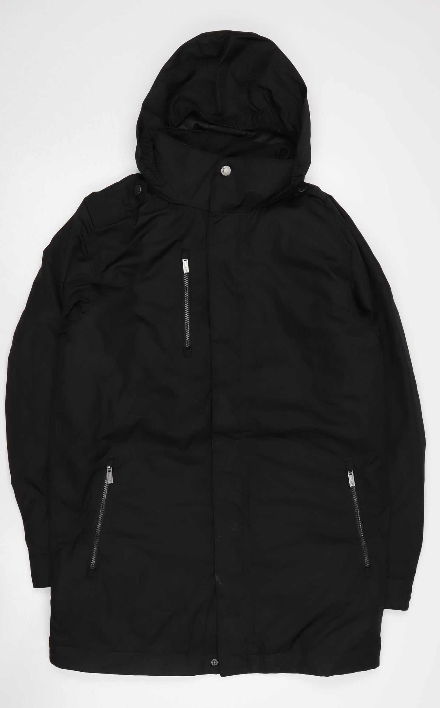 Elevate Men's Black Hooded Parka Jacket S