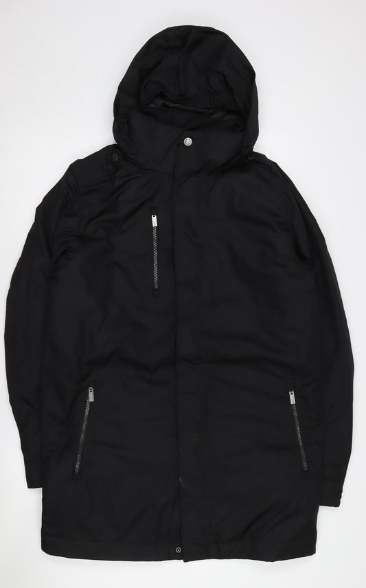 Elevate Men's Black Hooded Parka Jacket S