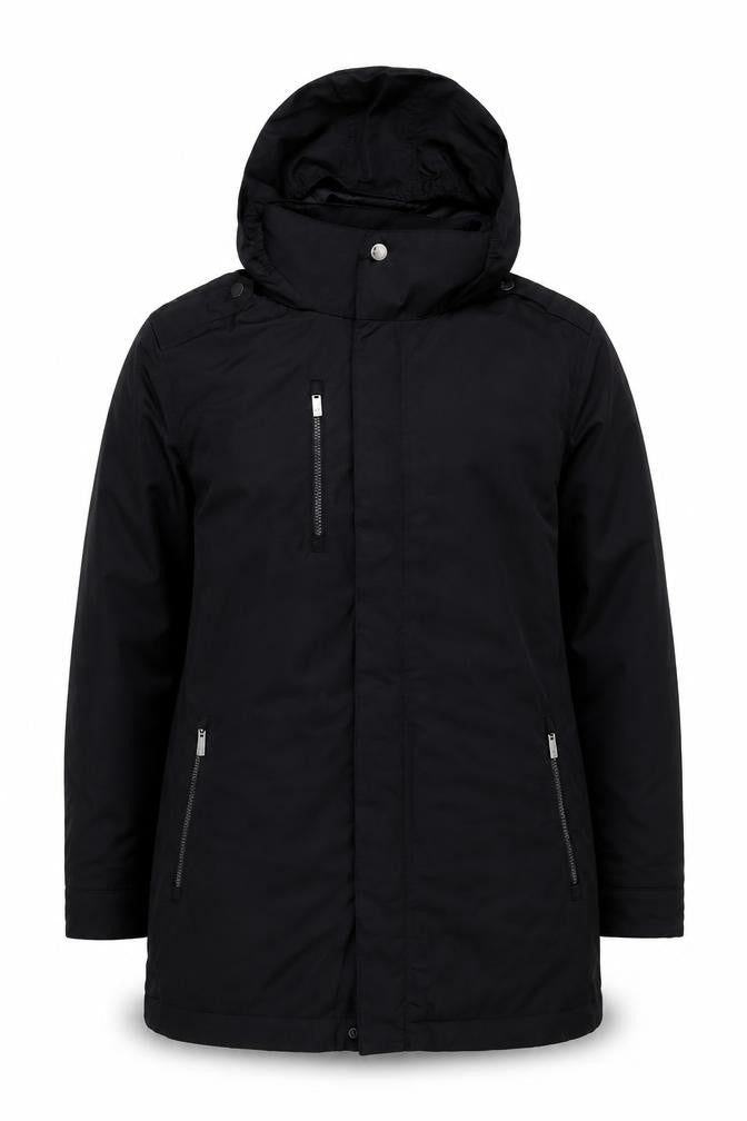 Elevate Men's Black Hooded Parka Jacket S