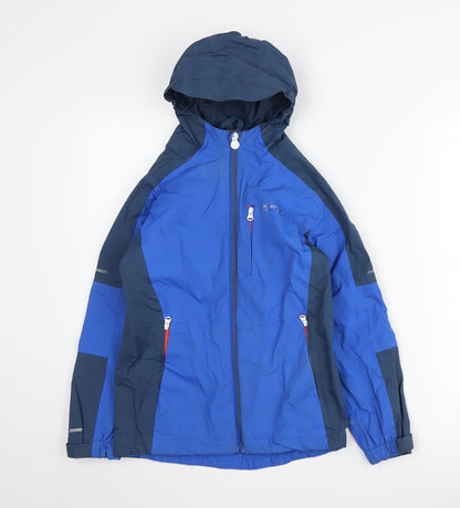 Additional front view of Regatta boys’ blue parka jacket 10 years hooded waterproof