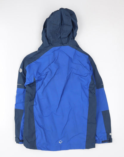 Back view of Regatta boys’ blue parka jacket 10 years hooded waterproof