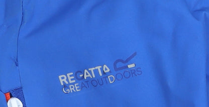 Brand and care label for Regatta boys’ blue parka jacket 10 years hooded waterproof