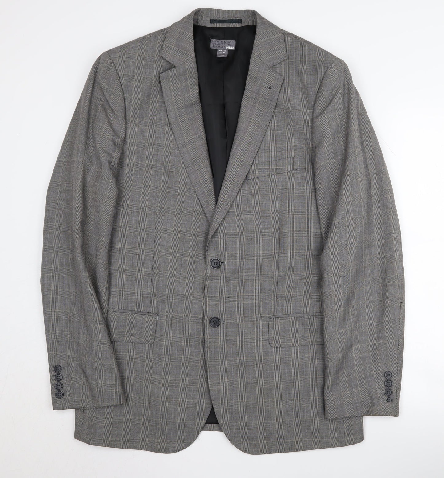 H&M Men's Grey Blazer Size 42 Check Pattern