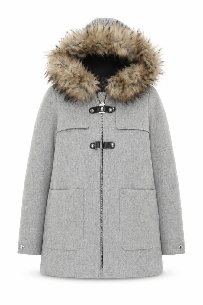 Zara Women's Grey Parka Coat with Fur Trim, Size L