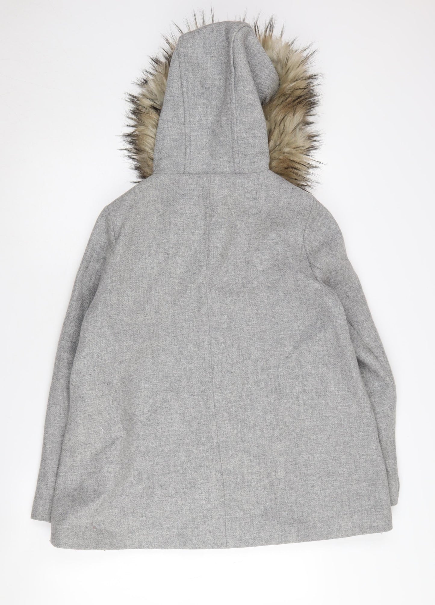 Zara Women's Grey Parka Coat with Fur Trim, Size L